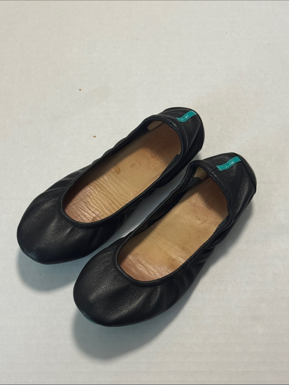 Tieks Black Leather Ballet Flats with Teal Heel Tab Girls Youth Size 2